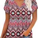 ONLYSHE Womens Summer Shirts and Blouses Casual Short Sleeve Tunic Tops V Neck Loose Fit 3XL