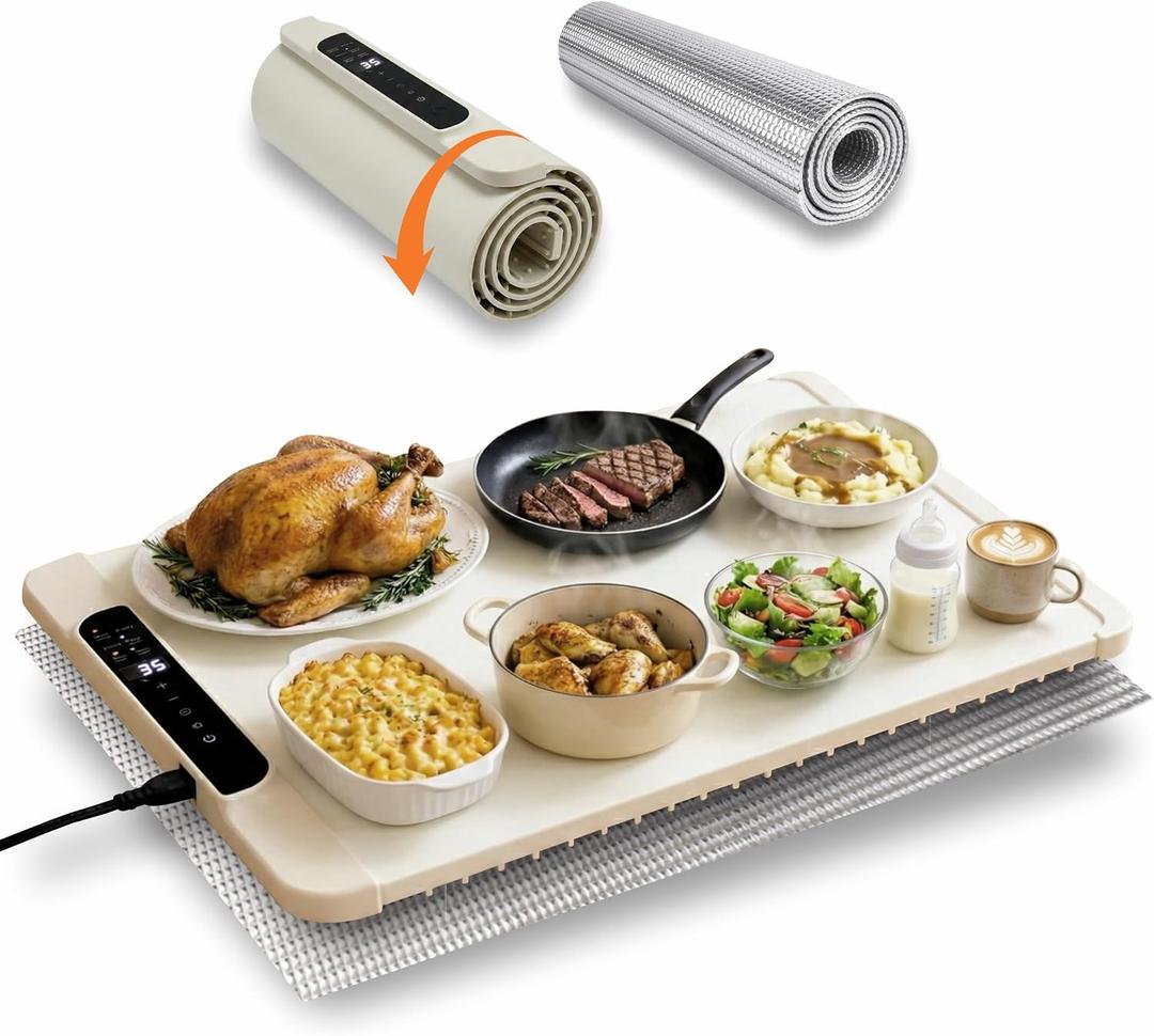 Food Warming Mat Extra Large 36 x 15 Inch with Heat Resistant Pad, Adjustable 50–100°C, Up to 10-Hour Timer, Child Lock Safety, Fits Multiple Dishes for Family Dinners, Holidays & Parties