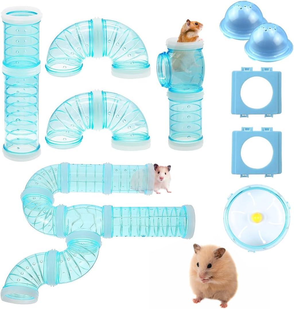 2 Hamster Tubes Kits, Hamster Tunnel Adventure External Pipe, Transparent DIY Creative Connection Cage & Accessories, Wheel for Pet Mouse Rat Small Animal (Blue)