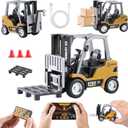 GRANTLEY Remote Control RC Forklift Cranes,1/64 Mini Rechargeable Forklift Truck,2 in 1 Transform Lift Fork & Hook, w/Boxes/Sound and Light, Forklift Toy RC Construction Vehicles Toy Gift for Kids