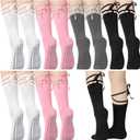 Ramede 8 Pairs Ballet Tie Non-slip Socks for Women Pilates Yoga Non-slip Colorful Tie Cotton Crew Socks for Barre Ballet Pilates Yoga Dancing