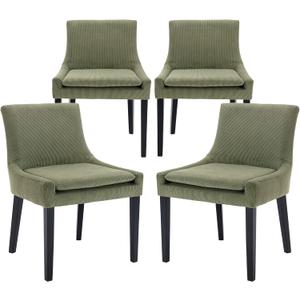 COLAMY Modern Dining Chairs Set of 4, Upholstered Corduroy Accent Side Chairs with Mid Back and Wood Legs for Living Room/Dining Room, Light Green