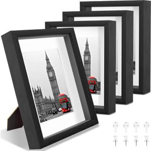 11x14 Shadow Box Picture Frames 4 Pack, Wooden Display Cases with Linen Board, Use as 9x12 Frame with Mat or 11x14 without Mat, 1.0" Interior Depth for Flowers Memorabilia Collectibles, Black