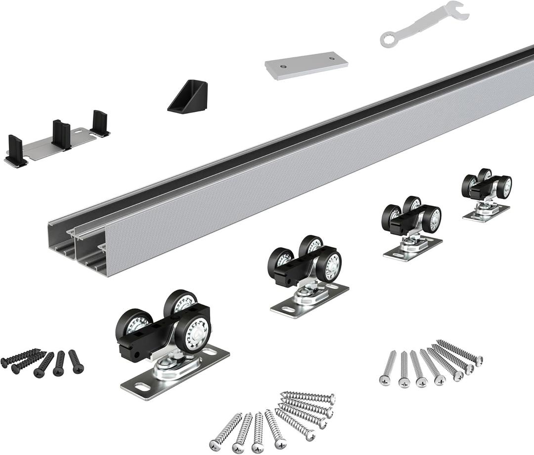 Sdstone Heavy Duty Bypass Door Hardware 60"/5FT,Aluminum Sliding Closet Door Track Hardware for Cabinet Closet, Pocket Door Track Rail Set, Smoothly and Quietly (Silver)