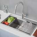 32"x18" Drop-In Workstation Sink 18 Gauge Stainless Steel Brushed
32 inch Kitchen Sink | Drop in Sink | 1-hole Single Bowl | Topmount | Board + colander | Roll-up Rack + Grid | 9" Deep Bowl