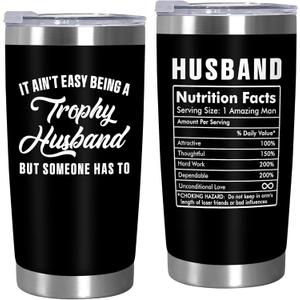 Christmas Husband Gifts from Wife - Nutrition Facts 20 oz Stainless Steel Insulated Coffee Tumbler with Lid - Anniversary Birthday Gifts for Husband, Men Gift Ideas, Cool Stuff for Men