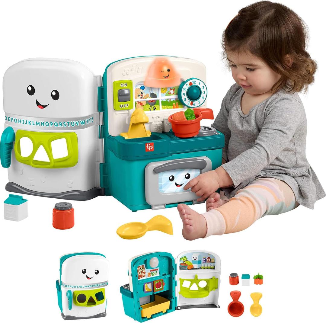 Fisher-Price Baby & Toddler Toy Laugh & Learn Learning Kitchen Playset with Music Lights & 5 Play Pieces for Kids Ages 6+ Months, Compact