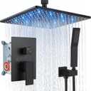 Aolemi Ceiling Mount Shower Faucet Set with Handheld Spray High Pressure Shower Faucets Sets Complete Rough-in Valve and Shower Trim Kit System Included Rainfall Matte Black 12 Inch LED Shower Head