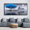 XLSJERST Wall Art for Living Room - Black and White Blue tree Moon Canvas Wall Decor for Home artwork Painting 58x29 Inches Canvas Print for Bedroom Decor Modern Salon Kitchen Office Hang a Picture