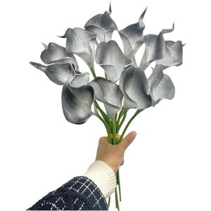12pcs Artificial Calla Lily Flowers,13" Single Heads PU Flower Small Flower Bouquet Accessorie,Calla Lily Bridal Wedding Bouquet for Greenery Plants Indoor Outside Home Office Decor (Black in White)