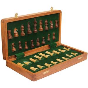 Magnetic Travel Chess Board Set - Classic Wood Staunton 7 X 7 Inch Pocket Chess Set with Folding Game Board Handmade in Fine Rosewood