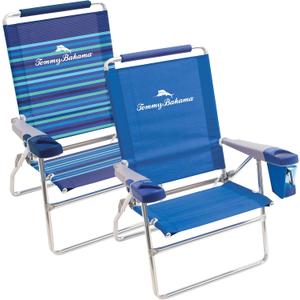 Tommy Bahama Set of 2 Highboy 4 Position Beach Chairs 15 Inch Seat Height with Cupholder, Side Storage Pouch and Mobile Phone Holder