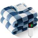Electric Heated Sherpa Buffalo Plaid Christmas Throw Blanket with 8 Heating Levels & 8 Hours Auto Off, Fast Heating Warm Plush Washable Blanket with Over-Heat Protection, ETL Certification, Blue