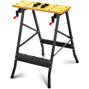 Folding Portable Workbench with Vise with Measuring Ruler and Protractor Adjustable Foldable Work Bench Multi Purpose for Garage Home DIY Carpentry