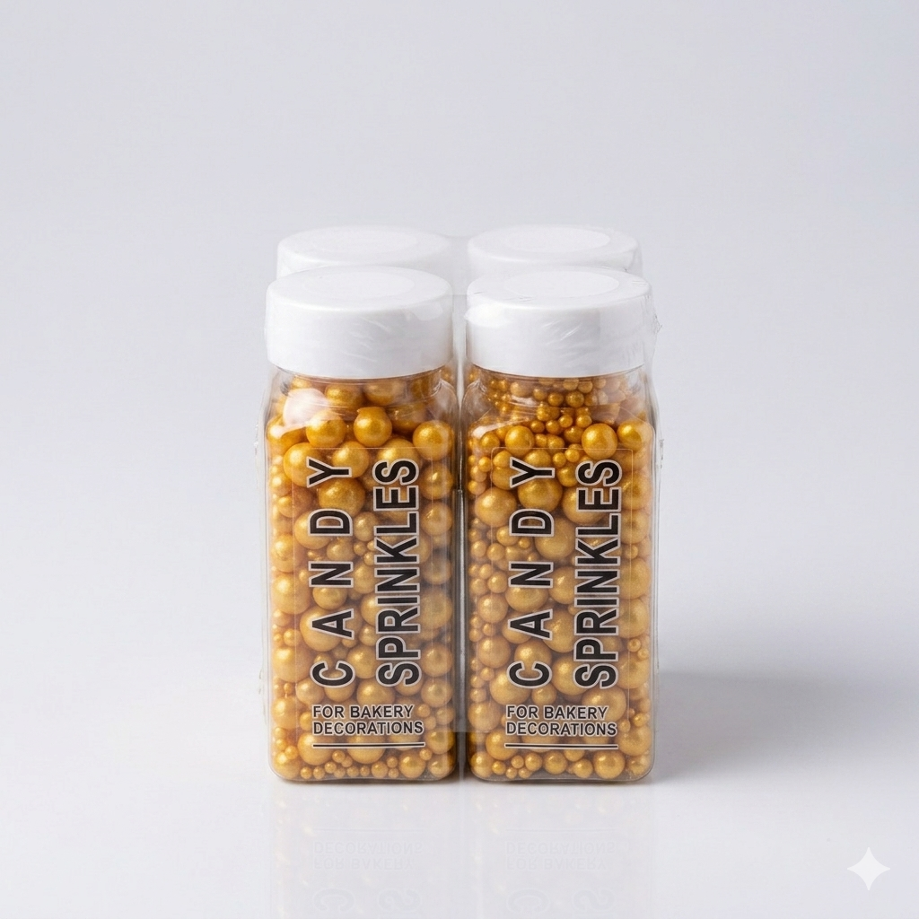 Gold Pearl Sugar Candy Sprinkles, Cupcake, Ice Cream, Donuts, Macaron Toppings, 4 Pack