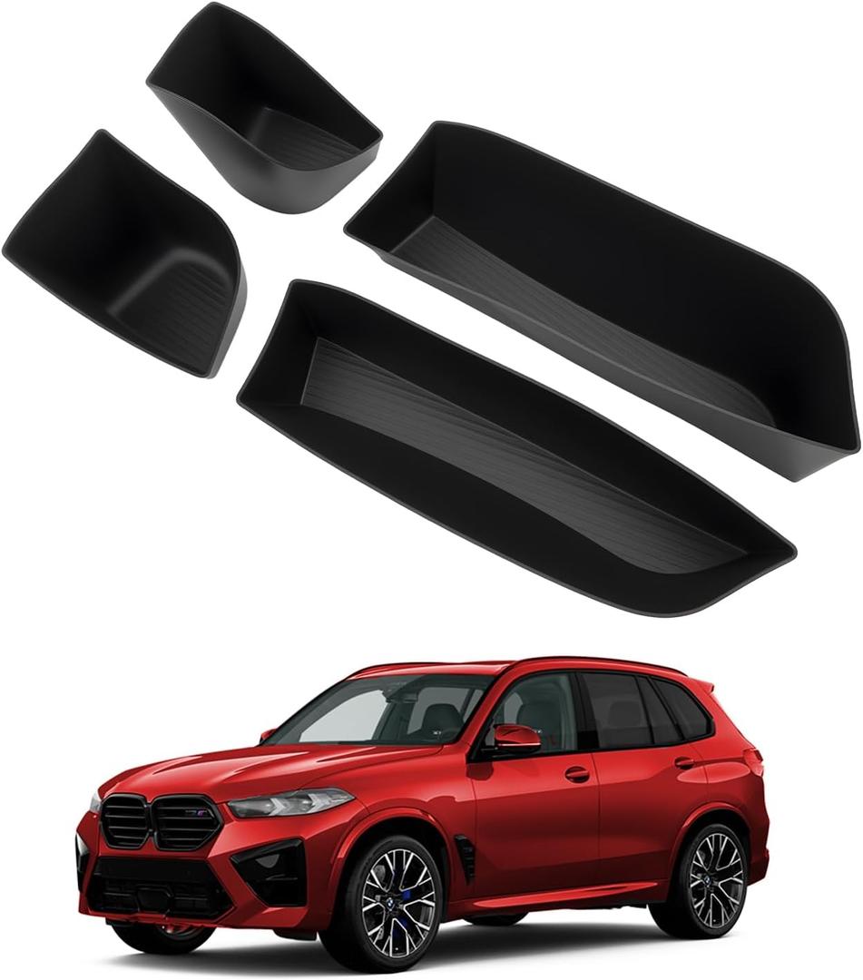 Utiiy Front Door Side Organizer for 2019-2024 BMW X5 Side Storage Box Car Slot Tray Organizer Black for 2019 2020 2021 2022 2023 2024 BMW X5 Accessories, 4PCS(BMWX5, Front Door)