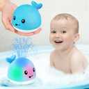 Gigilli Baby Boy Bath Toys, Baby Pool Water Toys, Light Up Whale Fountain Toys for Boys 0-6 6-12 12-18 Months or Kids Ages 1-3 2-4 Ocean Blue
