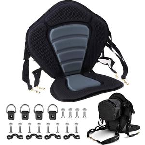 Kayak Seat Deluxe Padded Fishing Boat Seat Deluxe Sit-On-Top Canoe Seat Cushioned - Comfortable Backrest Support Universal Sit with Adjustable Back Strap Detachable Storage Bag