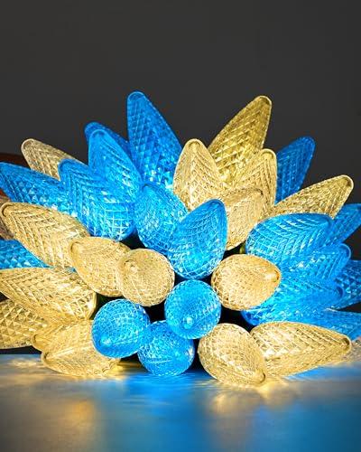 DEWENWILS C9 LED Christmas Lights Outdoor, 33.3ft 50LED Christmas String Lights, Outdoor Decorations for Xmas Tree, Patio, Garden, Yard, Green Wire, Blue & White, UL Listed