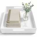 White Small Acrylic Serving Tray 16x12, Waterproof Modern Coffee Table Tray with Handles, Decorative Rectangle Acrylic Organizers for Living Room, Bar Cart, Bathroom Decor & Vanity Desk Decor