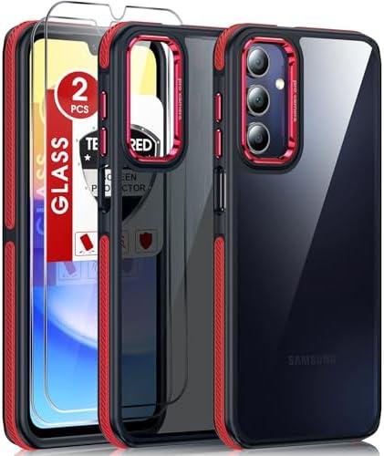 LeYi for Samsung Galaxy A15-5G Case: 2 Pack Screen Protector Shockproof Military-Grade, [Anty-Slip Grip] Metal Texture Lens Magnetic Translucent Matte for Galaxy A 15 5G Case, Red