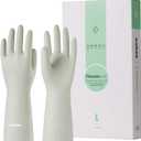 LANON 3 Pairs wahoo Skin-Friendly Cleaning Gloves, Dishwashing Kitchen Gloves with Cotton Flocked Liner, Reusable, Non-Slip, Canary Green, Large