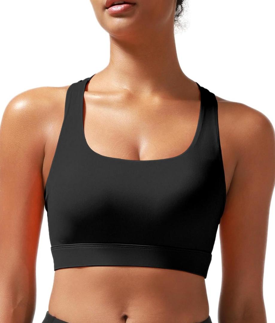 RUNNING GIRL High Impact Sports Bras for Women - Scoop Neck Strappy Sports Bra High Support Moulded Cup Workout Bra, L