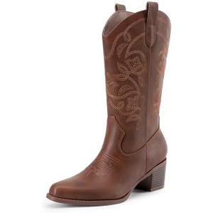 DREAM PAIRS Cowboy Boots for Women Cowgirl Western Boots Fashion Embroidery Stitched Chunky Heel Mid Calf Boots 6.5