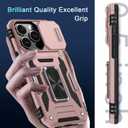 4 x DEERLAMN Case for iPhone 15 Pro with Slide Camera Cover+Screen Protector(1 Pack), Rotated Ring Kickstand Military Grade Shockproof Protective Cover 6.1 Inch-Rose Gold