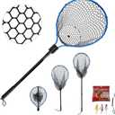Large Fishing Net with Handle High Strength Landing Net Long Telescoping Rubber Fish Net Extendable Dip Net for Fishing Ideal for River Angling Pier Boat, 2-section-65inch