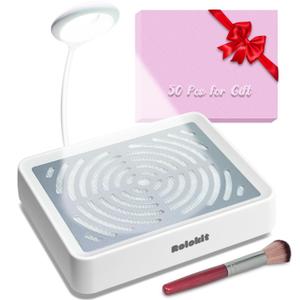 Rolokit Nail Dust Collector with Lamp&50pcs Disposable Filter&Dusting Brush, Electric Nail Vacuum Cleaner Dust Fan Suction Machine for Manicure Acrylic Gel Nails Polishing, Low Noise,Salon Home (White)