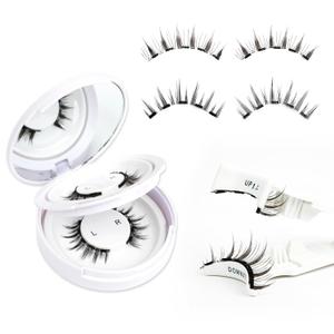 Magnetic Eyelashes Natural Look - 2 Pairs 5 Double Strength Magnets Reusable Magnetic Eyelashes with Applicator and Mirror, Easy to Wear&Remove Waterproof No Glue Needed Lashes(Manga Look)