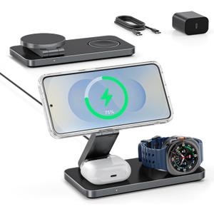 Qi2 25W Magnetic Wireless Charger for Samsung, 3 in 1 Fast Charging Station Compatible with MagSafe for Galaxy S26/S25/S24/S23/Ultra/Plus/Z Fold/Flip 8, Watch Ultra/8/7/6/5 & Buds with 35W Adapter