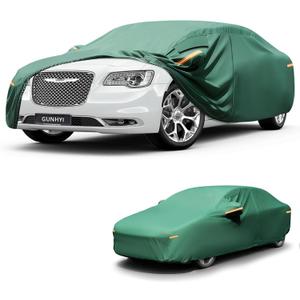 Car Cover Waterproof All Weather, 16-Layer Heavy Duty Full Exterior Cover with Vents, Spare Windproof Straps & Towel, Winter Snow/Ice/Rain Protection, Fit Sedan Chrysler 300, Lexus ES350. (A7-Fit Sedan Length 193 to 208 Inch, green)