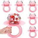 6 Sets Valentine's Day Gift Box DIY Kit Pink Giant Ring Shaped Diamond Candy Box Decoration with Transparent Bowl Glitter Foam Ring for Romantic Valentine Galentine DIY Gift Proposal Wedding Favors