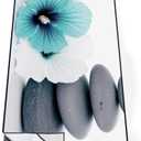 QiyI Yoga Towel with Travel Bag, Microfiber Mat-Sized Hot Yoga Towels, Non Slip Blanket with Corner Pockets, Quick Dry Mat Towel for Bikram, Pilates, Fitness - 70"x26", Pebbles & Blue White Flowers