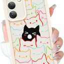 Cute Case for Samsung Galaxy S24 Case with Coloful and Black Cats Cat Pattern Design for Women Girls Boys, Kawaii Animal Soft Bumper Shockproof Drop Protection Protective Phone Cover, White