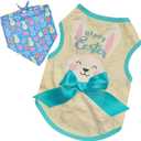 Small Dog Happy Easter Outfit Bunny Shirt & Bandanas Pet Cat Clothes Vest Yellow S