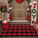 WAYYE Buffalo Plaid Outdoor Rug 3x5 Ft Red and Black Checkered Area Rug Washable Doormats Indoor Outdoor Rugs for Layered Front Door Mats, Porch, Entryway, Kitchen, Farmhouse