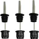 Stainless Steel Classic Bottle Pourers,Black 6 Pack with6 Adapters for Large Neck Bottles,Also for Olive Oil, Juice, Syrup,Converts Any Spout into a Large Pour Spout (3 Pac)