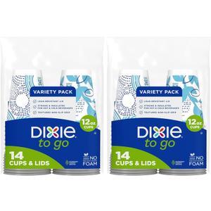 Dixie Paper Coffee Cups With Lids, 12 oz | 14 Count | Pack of 2 | Insulated | For Hot or Cold