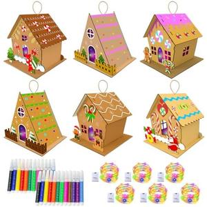 6 Set Christmas Gingerbread Craft Kit，DIY Wooden Nativity Scene Castle House Kit to Build and Paint,Christian Wood Crafts Art Project Bulk Painting Kits for Winter Christmas Supplies Decoration
