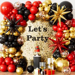 Red Black and Gold Balloons Arch Garland Kit  131Pcs Latex Balloons with Foil Starburst Balloons for Birthday Hollywood Casino Movie Night New Year Party Decor