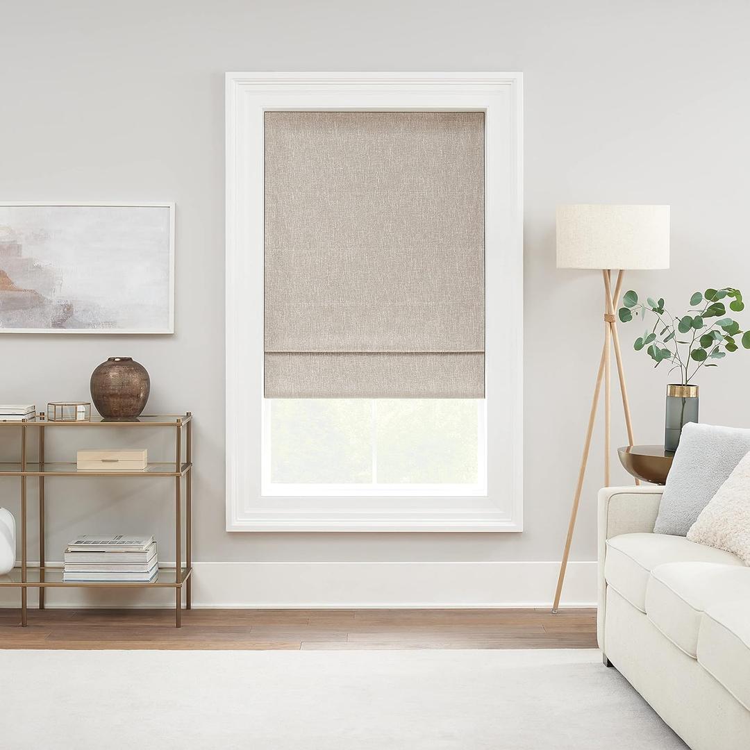 Eclipse Drew Noise Reducing Blackout Cordless Lined Window Roman Shade for Living Room, 33 in x 64 in, Linen (33"W x 64"H)