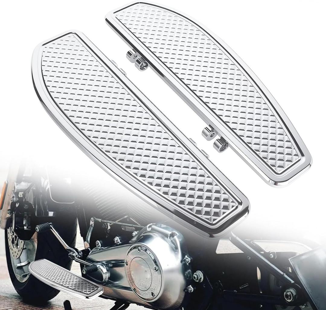 Anti-Slip Chrome-Plated Extended Rider Floorboards Foot Board Fit for Harley Touring Road King Street Electra Glide Ultra 1986-2023 Softail 1986-2017 (Silver)