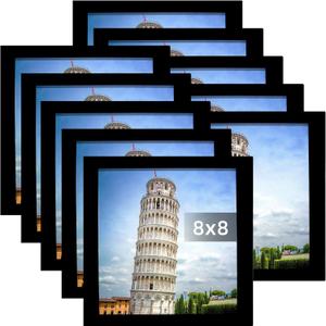 SESEAT 8x8 Picture Frame Set of 10, Display Pictures 8x8 Prints Without Mat, Tabletop or Wall Mounting, Black