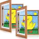 [2 Pack] Kids Art Frames, 10x12.5 Front Opening Kids Artwork Frames Changeable,Dark Woodgrain Artwork Display Storage Frame for Wall, Holds 50 Pcs, for 3D Picture, Crafts, Children Drawing, Hanging
