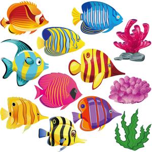 48 Pcs Fish Cutouts Paper Colorful Classroom Decoration Ocean Under the Sea Animal Cutout Accents Underwater Tropical Fish Cutouts with Glue Point Dot School Kindergarten Bulletin Board 5.9 x 5.9 Inch