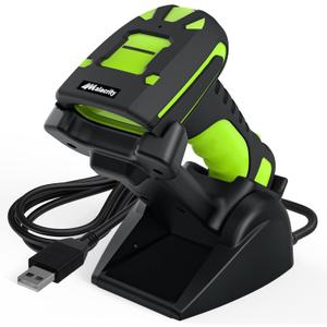 Alacrity 2D Industrial Wireless Barcode Scanner with Charging Stand, Bluetooth Drop Resistant, 1968 Feet Transmission Distance 433Mhz QR 1D Bar Code Reader (Green)