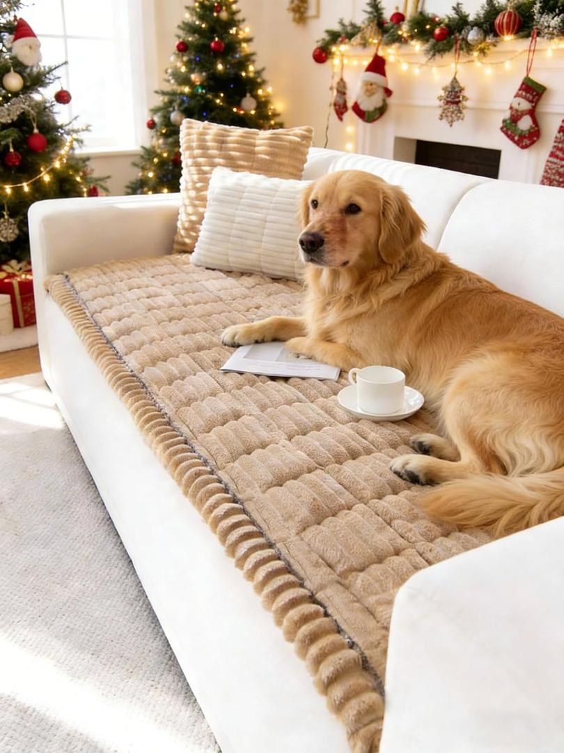 OTOB Couch Cover for Dogs Washable, Non Slip Funny Pet Couch Covers Sofa Slipcovers Cushion Mat, Plush Soft Cozy Pet Friendly Furniture Protector, All Seasons (Coffee, 23.6" x 47.2")